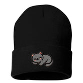 Embroidered Black Cat Beanie