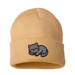 Embroidered Black Cat Beanie