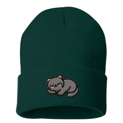Embroidered Black Cat Beanie