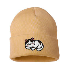 Embroidered White And Black Cat Beanie