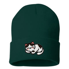 Embroidered White And Black Cat Beanie