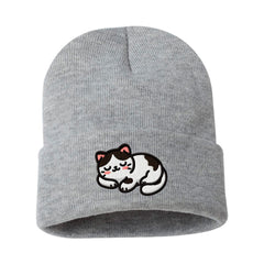 Embroidered White And Black Cat Beanie