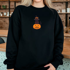 Embroidered Black Cat Pumpkin Sweatshirt