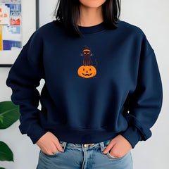 Embroidered Black Cat Pumpkin Sweatshirt