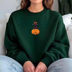 Embroidered Black Cat Pumpkin Sweatshirt