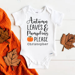 Autumn Leaves And Pumpkins Please Baby Bodysuit