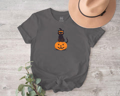 Embroidered  Black Cat Pumpkin T-shirt