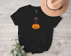 Embroidered  Black Cat Pumpkin T-shirt