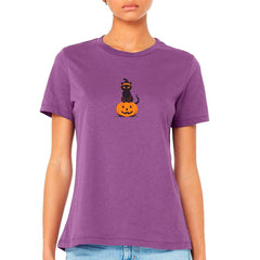Embroidered  Black Cat Pumpkin T-shirt
