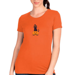 Embroidered  Black Cat Pumpkin T-shirt