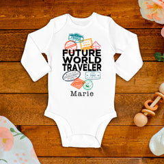 Future World Traveler Stamps Baby Bodysuit