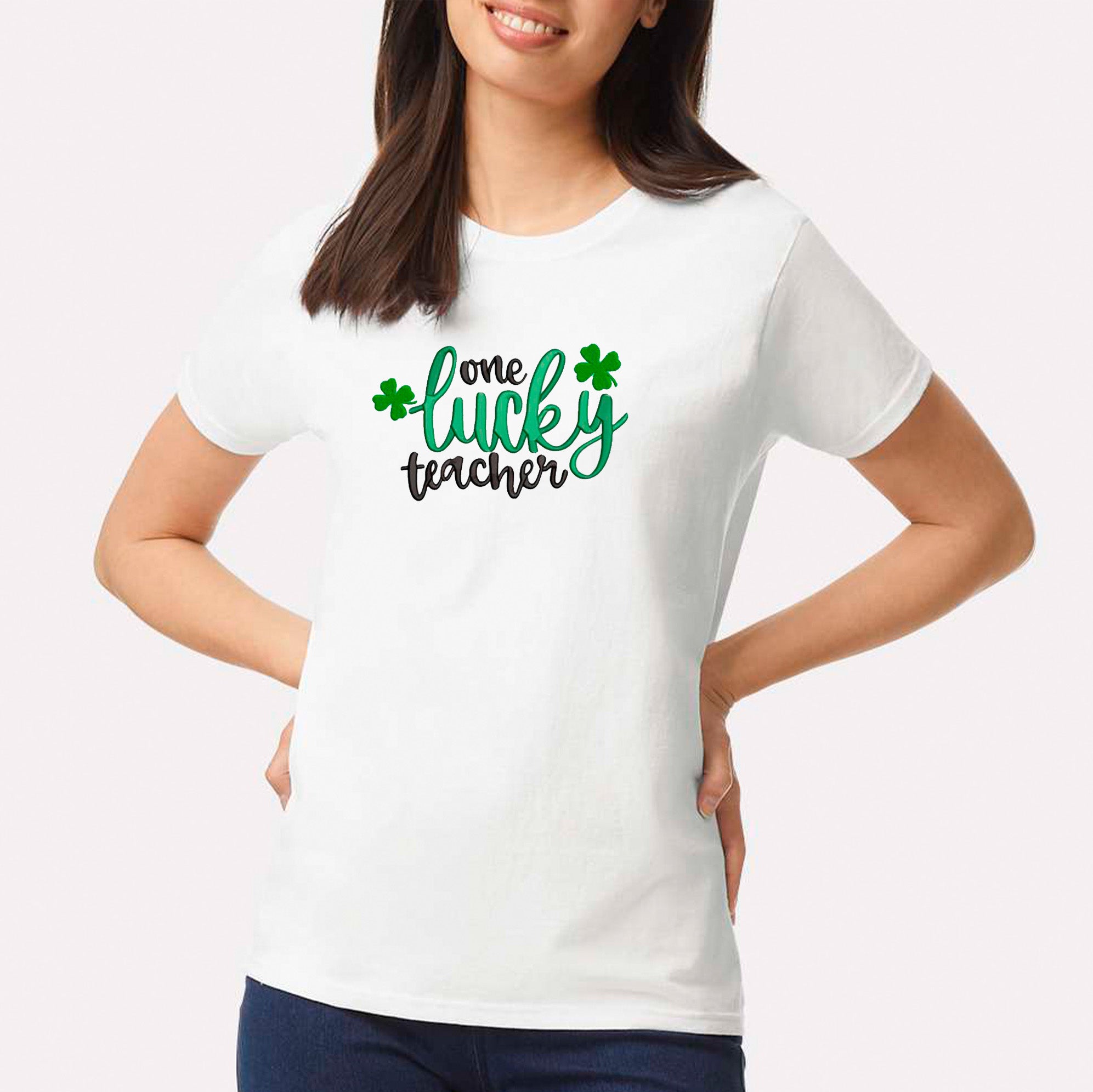 Embroidered One Lucky Teacher T-shirt