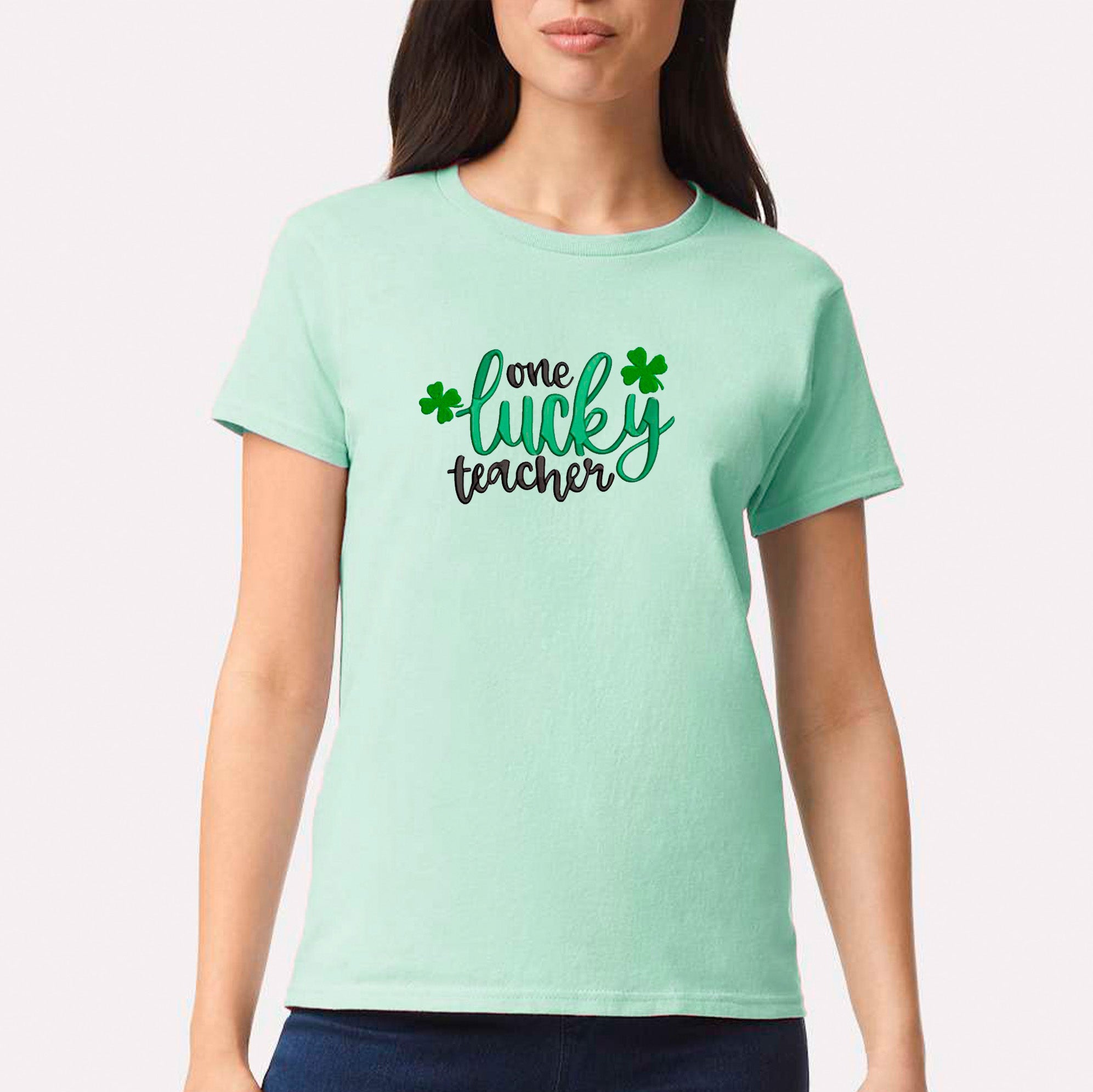 Embroidered One Lucky Teacher T-shirt