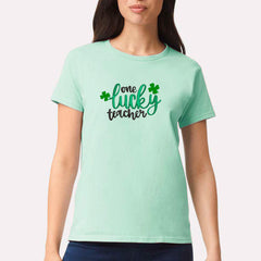 Embroidered One Lucky Teacher T-shirt