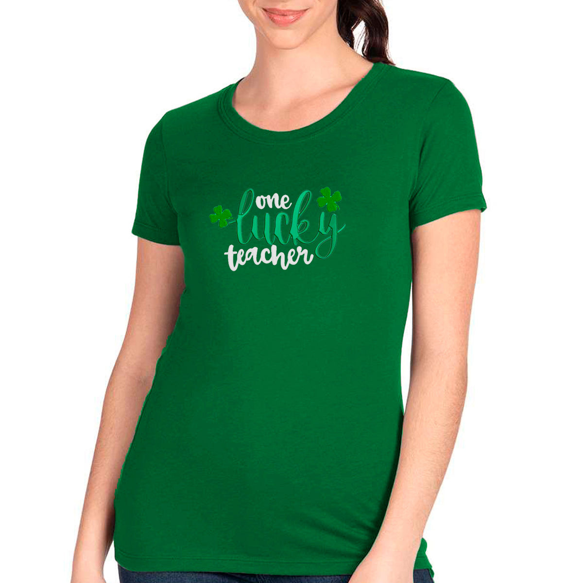 Embroidered One Lucky Teacher T-shirt