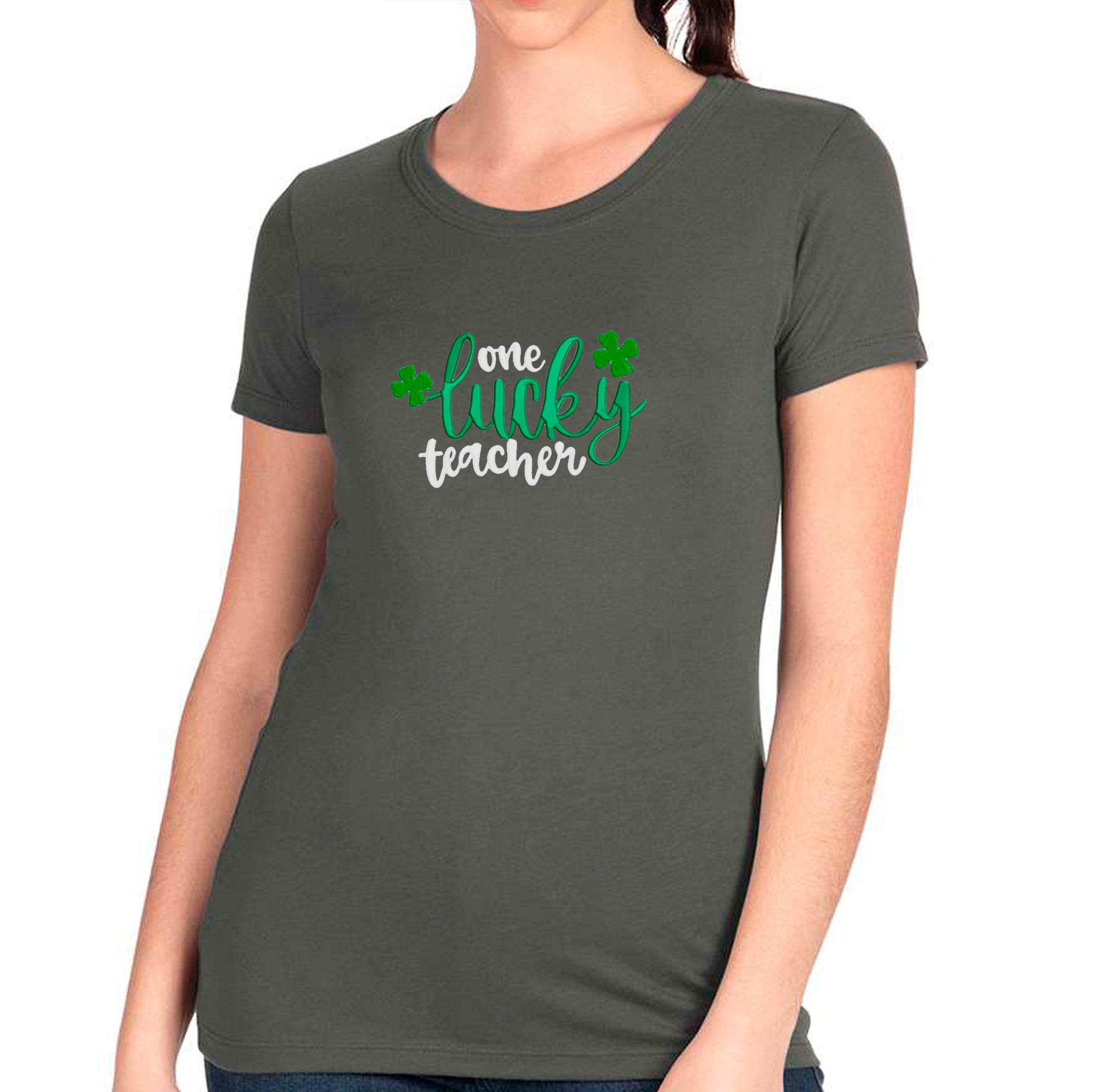 Embroidered One Lucky Teacher T-shirt